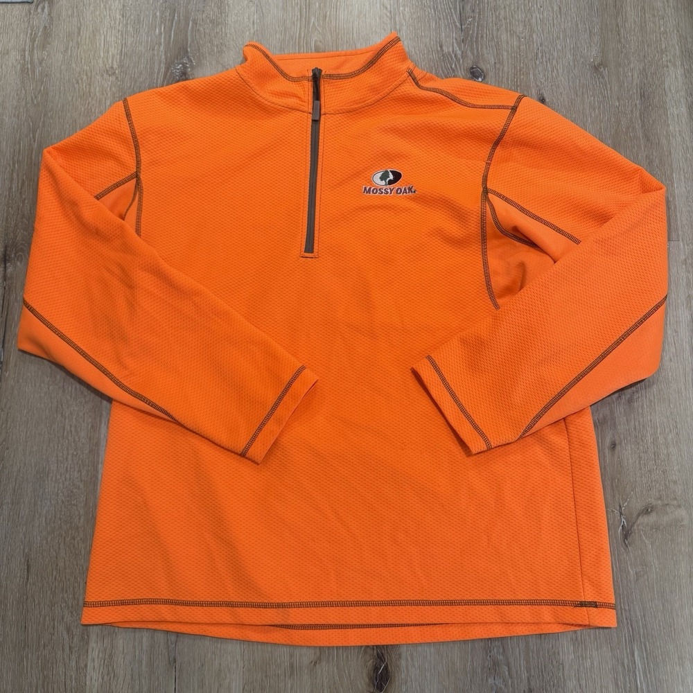 Mossy Oak Neon Orange Quarter Zip Pullover Sweater Men XL Trap Y2K Hunting Trend